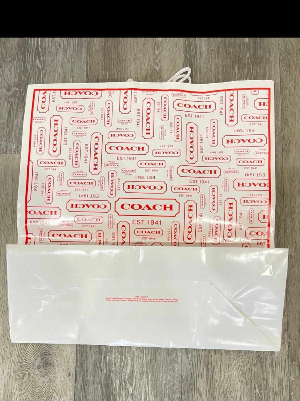 COACH White and Red Logo Print Shopping Bag